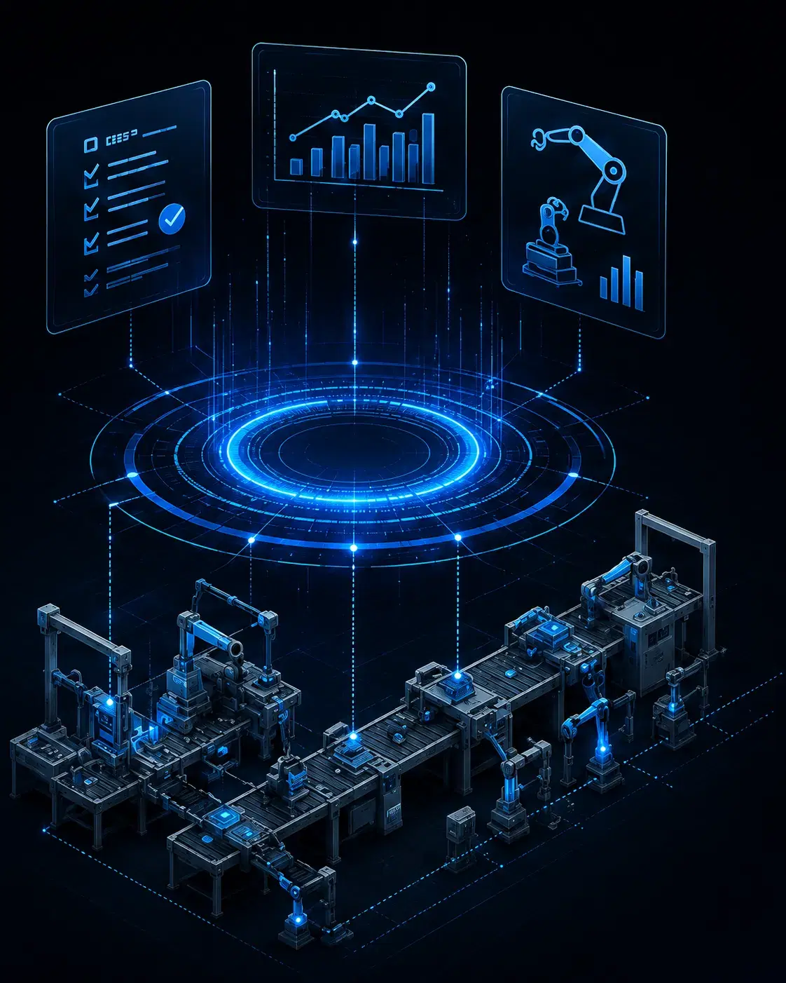 Connected manufacturing lot context with holographic factory flow